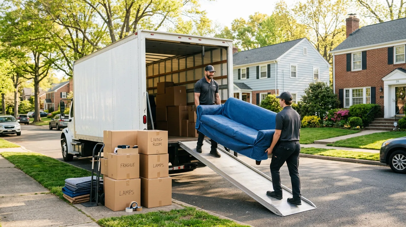 Nova Moving crew loading a sofa onto a moving truck